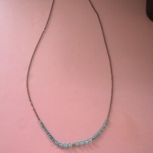 Aqua Beaded Necklace with Gold Accents